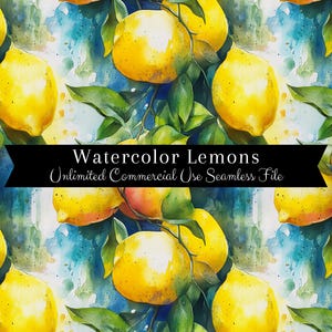 Aquarell Zitrone Nahtloser Druck | Mediterranes Zitronenmuster | Kommerzielle Nutzung | Sich wiederholender Druck PNG | Digitales Papier mit Aquarell Zitrone