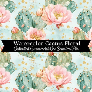 Naadloze bloemmotief cactus | Digitaal papier aquarel cactusbloem | Western cactus herhalend patroon | Naadloze lentebloemenprint