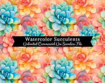 Watercolor Succulent Seamless Print | Cactus Seamless Pattern | Commercial Use Pattern | Repeating Print | Watercolor Pastel Succulent PNG