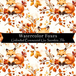 Seamless Fox Pattern | Watercolor Fox Print | Spring Fox Backgrounds Seamless File | Floral Fox Repeating Pattern PNG | Commercial Use PNG