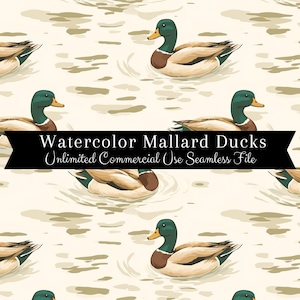 Seamless Mallard Duck Pattern | Watercolor Ducks Print | Hunting Backgrounds Seamless File | Repeating Pattern PNG | Scrapbook Paper