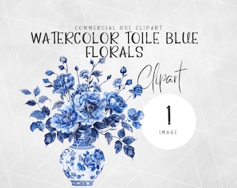 Blau Toile De Jouy Blumenvase Clipart | Blaue Blumen Clipart | Französischer Toile De Jouy | Blumen Toile De Jouy Clip Art | Junk Journal