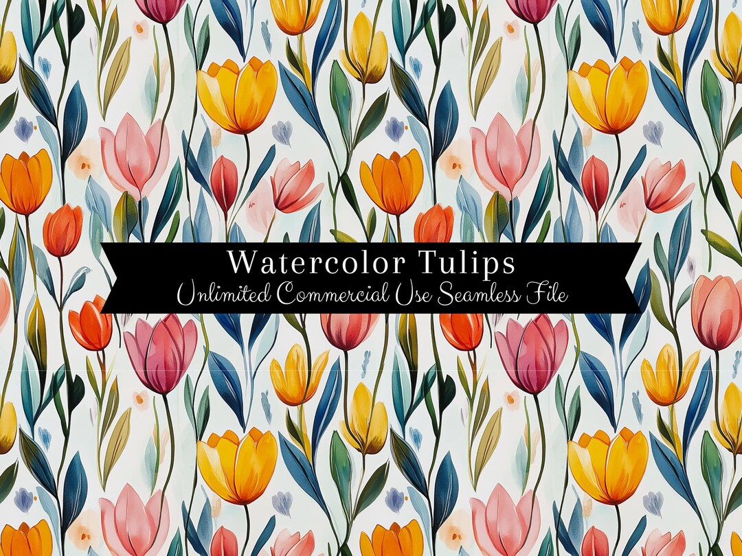 Watercolor Colorful Tulip Seamless Print | Floral Seamless Pattern ...