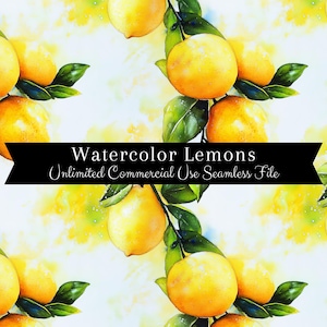 Aquarell Zitrone Nahtloser Druck | Mediterranes Zitronenmuster | Kommerzielle Nutzung | Sich wiederholender Druck PNG | Digitales Papier mit Aquarell Zitrone