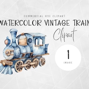 Acuarela Vintage Baby Boy Train Clipart / Baby Boy Clipart / Nursery Wall Art PNG / Tren Clipart / Bebé Juguete PNG / Acuarela Tren PNG