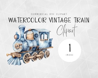 Acuarela Vintage Baby Boy Train Clipart / Baby Boy Clipart / Nursery Wall Art PNG / Tren Clipart / Bebé Juguete PNG / Acuarela Tren PNG