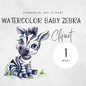 Clipart bébé zèbre aquarelle | Safari jungle des cliparts | Clipart chambre d'enfant | Clipart zoo | Clipart bébés animaux PNG | Clipart Animaux de la jungle