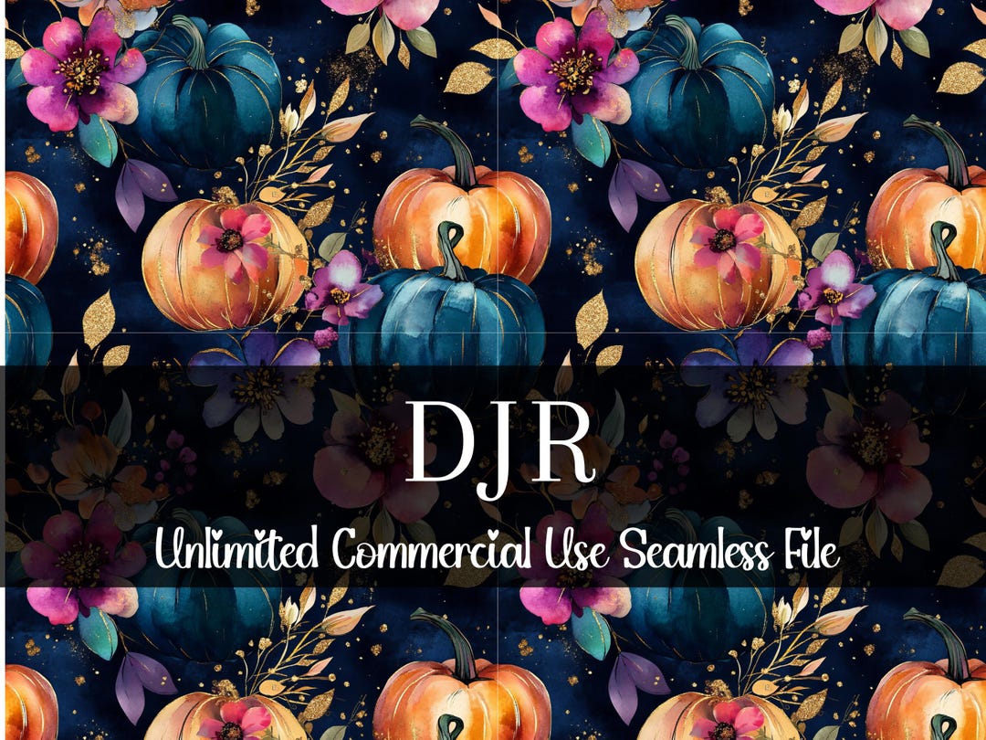 Watercolor Vibrant Floral Pumpkin Seamless Print | Pumpkin Pattern ...