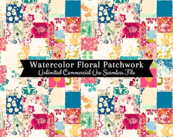 Seamless Spring Floral Patchwork Pattern | Watercolor Colorblock Pattern | Spring Seamless File | Repeating Pattern PNG | Commercial Use PNG