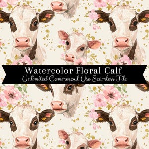 Watercolor Baby Cow Print Seamless | Calf Seamless Pattern | Commercial Use Pattern | Cow Repeating Print | Watercolor Cow Seamless PNG