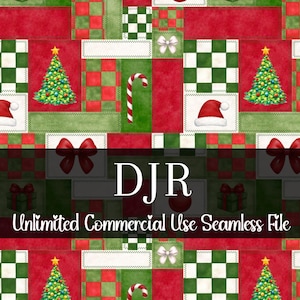 Patchwork Seamless | Watercolor Christmas Digital Paper | Checkered Holiday Repeating Pattern | Candy Cane | Ornament | Coquette Bow