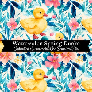 Seamless Duckling Pattern | Watercolor Duckling | Spring Duck Backgrounds Seamless File | Duck Repeating Pattern PNG | Commercial Use PNG