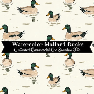 Seamless Mallard Duck Pattern | Watercolor Ducks Print | Hunting Backgrounds Seamless File | Repeating Pattern PNG | Scrapbook Paper