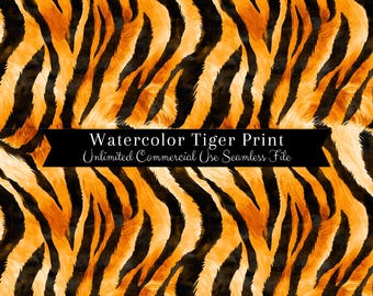 Estampado de tigre de acuarela sin costuras / Patrón de tigre sin costuras / Patrón de uso comercial / Impresión repetida / Estampado de animales de acuarela sin costuras