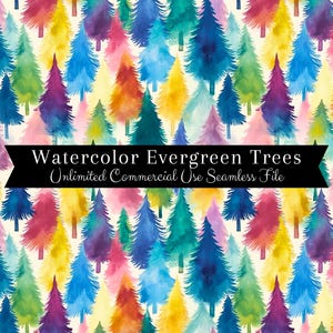 Modèle sans couture d'arbre à feuilles persistantes | Papier numérique aquarelle pour les fêtes | Motif de Noël arc-en-ciel aquarelle | Arbre PNG | Motif répétitif PNG