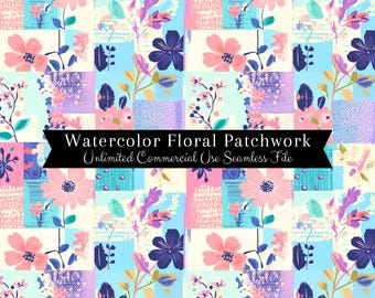 Nahtloses Frühlings-Blumen-Patchwork-Muster | Aquarell Colorblock Muster | Frühling Nahtlose Datei | Sich wiederholendes Muster PNG | Kommerzielle Nutzung PNG