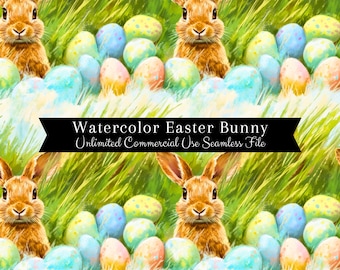 Watercolor Easter Bunny Seamless Print | Easter Eggs Seamless Pattern | Commercial Use Pattern | Spring Easter Repeating Pattern PNG