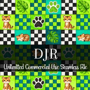 Patchwork Tiger Seamless Pattern | Watercolor Jungle Digital Paper | Nursery Seamless Pattern | Zoo Animal Jungle Print | Repeating Pattern