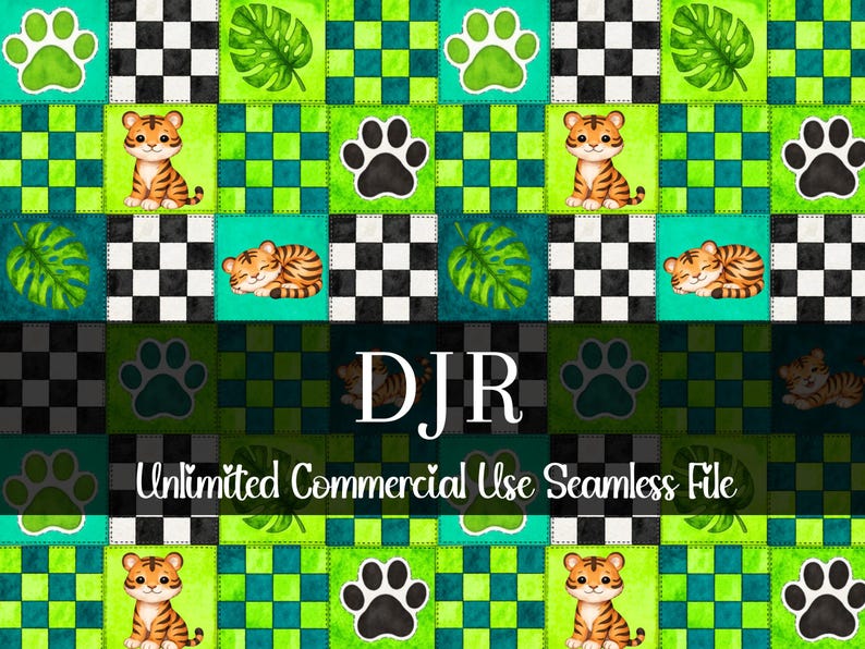Modèle sans couture de tigre patchwork | Papier numérique aquarelle jungle | Modèle sans couture de chambre d'enfant | Impression de jungle d'animaux de zoo | Motif répété image 1