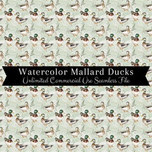 Nahtloses Stockenten-Enten-Muster | Aquarell Enten | Jagd Hintergründe Seamless File | Sich wiederholendes Muster PNG | Exklusivrechte PNG