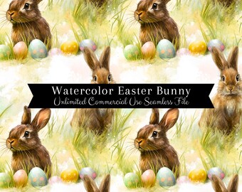 Watercolor Easter Bunny Seamless Print | Easter Eggs Seamless Pattern | Commercial Use Pattern | Spring Easter Repeating Pattern PNG