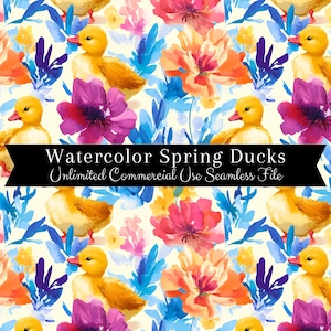 Seamless Duckling Pattern | Watercolor Duckling | Spring Duck Backgrounds Seamless File | Duck Repeating Pattern PNG | Commercial Use PNG