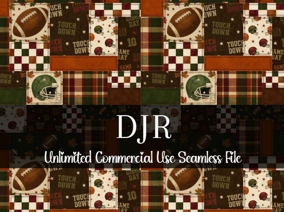 Seamless Football Patchwork Pattern | Watercolor Football | Fall Leaves Backgrounds | Fall Plaid | Leaves Repeating Pattern | Commercial Use