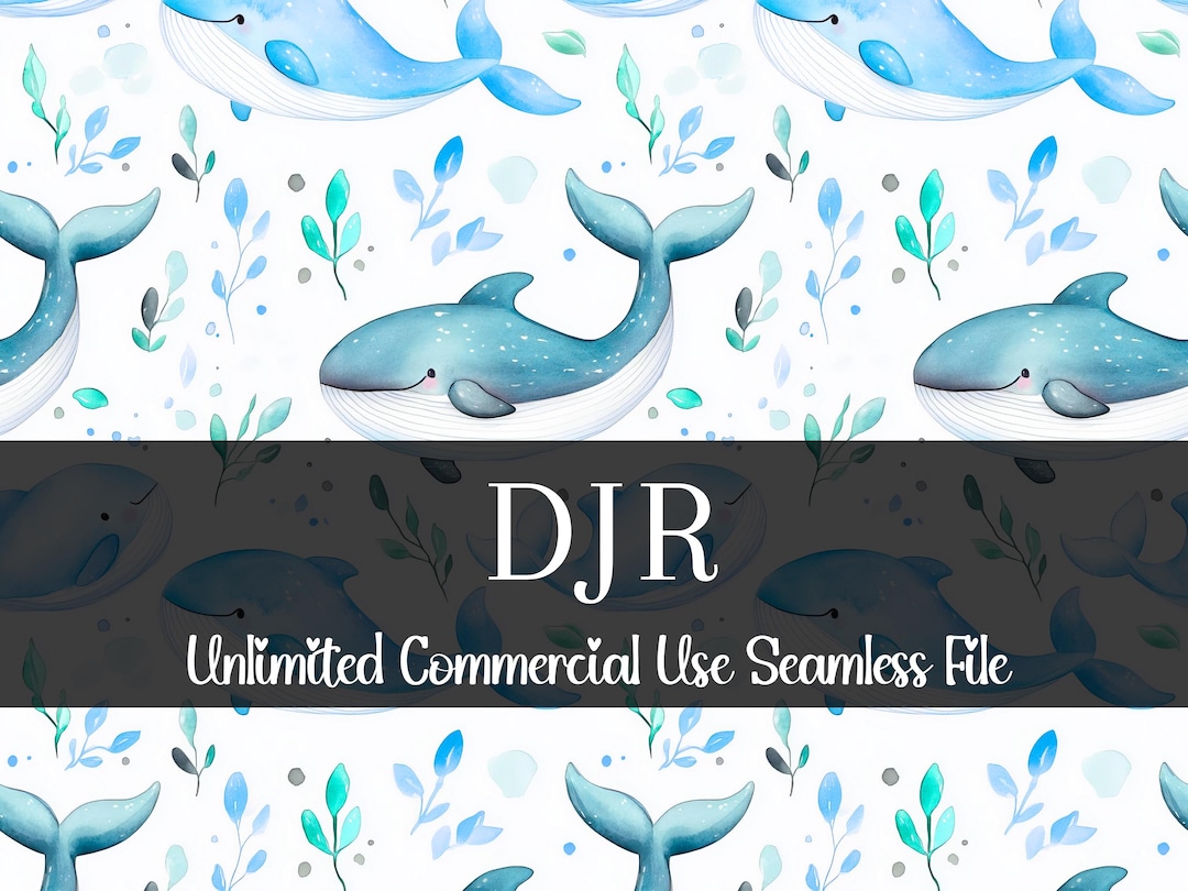 Blue Whale Seamless Pattern | Watercolor Whale Digital Paper | Ocean ...