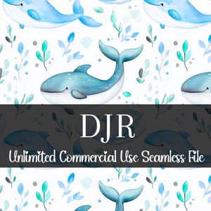 Blue Whale Seamless Pattern | Watercolor Whale Digital Paper | Ocean Life Repeating Pattern | Nursery Print | Boy Seamless | Fabric Print