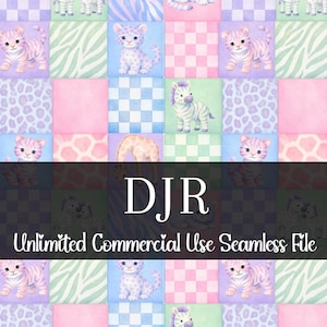 Watercolor Zoo Animals Patchwork Seamless Print | Leopard Print Repeating Pattern | Commercial Use | Animal Print Seamless | Tiger | Zebra