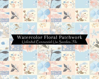 Spring Pastel Floral Seamless | Patchwork Quilt Seamless Pattern | File Farmhouse Quilted Colorblocking | Digital Paper Repeatable Folk Art