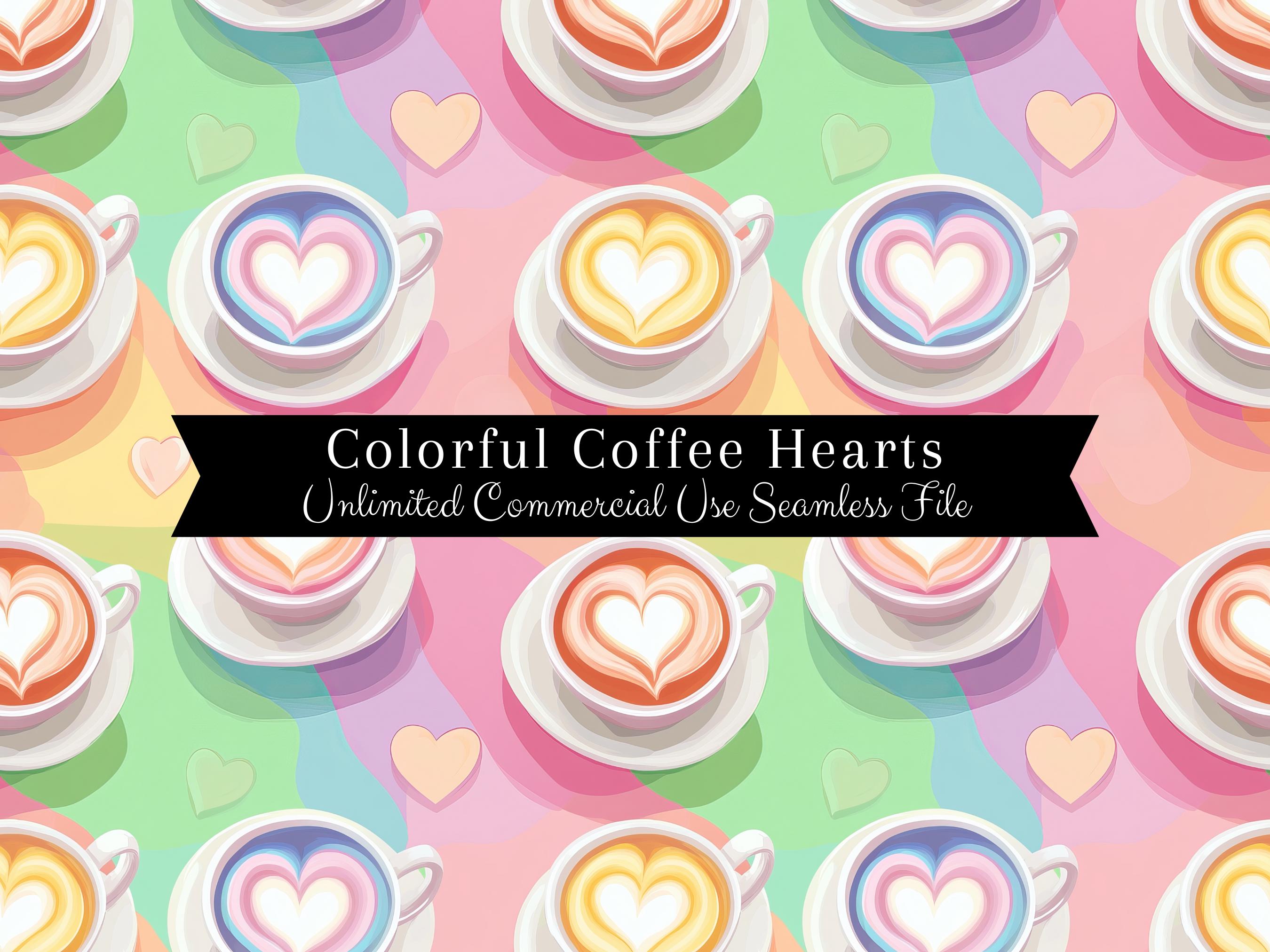 Rainbow Coffee Heart Seamless Pattern | Watercolor Coffee Digital Paper ...