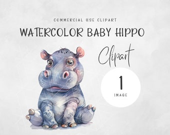 Aquarel babynijlpaard clipart | Safari jungle-clipart | Kwekerij-clipart | Safari-clipart | Babydieren, clipart, png | Schattige nijlpaard clipart