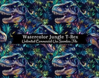 T-Rex Jungle Dinosaur Seamless Pattern | Seamless Pattern for Fabric | Cute Dino Digital Paper | Kids Background | Repeating Design for Boys