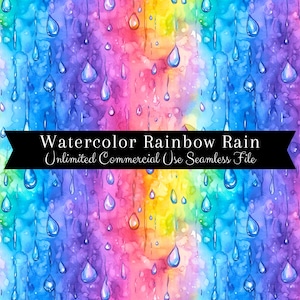 Naadloze aquarel regenboog regen print | Naadloze regenboogpatroon | Patroon voor commercieel gebruik | Herhalende afdruk | Naadloze aquarelregendruppels