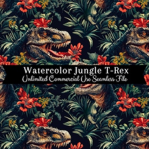 T-Rex Jungle Dinosaur Seamless Pattern | Seamless Pattern for Fabric | Cute Dino Digital Paper | Kids Background | Repeating Design for Boys