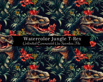 T-Rex Jungle Dinosaur Seamless Pattern | Seamless Pattern for Fabric | Cute Dino Digital Paper | Kids Background | Repeating Design for Boys