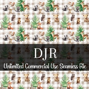 Motivo senza soluzione di continuità con animali del bosco autunnale / Animali ad acquerello / Sfondi a quadretti del bosco autunnale / Motivo ripetuto del bosco