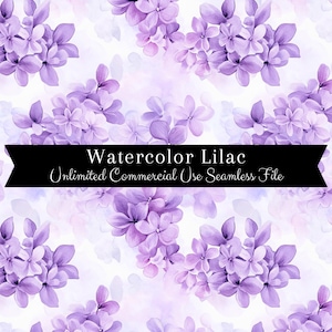 Patrón sin costuras de color lila / Papel digital floral de acuarela / Patrón de color lila de acuarela / Floral morado de acuarela / Patrón repetitivo PNG
