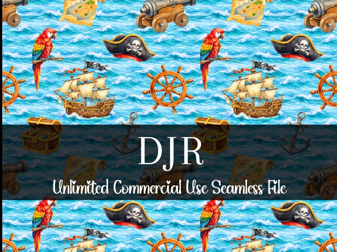 Watercolor Pirate Ship Seamless Print | Parrot Seamless Pattern ...