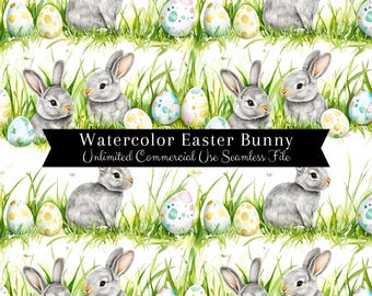 Watercolor Easter Bunny Seamless Print | Easter Eggs Seamless Pattern | Commercial Use Pattern | Spring Easter Repeating Pattern PNG