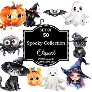 Spooky Clipart | Ghost Clipart | Pumpkin Clipart | Witch Clipart | Bat Clipart | Spider Clipart | Halloween Png | Cat Clipart | Invitations
