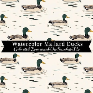 Seamless Mallard Duck Pattern | Watercolor Ducks Print | Hunting Backgrounds Seamless File | Repeating Pattern PNG | Scrapbook Paper