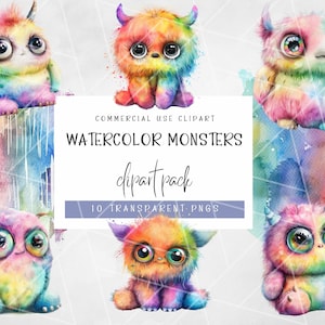 Watercolor Rainbow Baby Monsters Clipart | Baby Monster Clipart | Monster PNG | Digital Download | Rainbow Washes Clipart | Monsters PNG