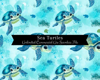 Sea Turtle Seamless Pattern | Watercolor Sea Turtle Digital Paper | Watercolor Turtle Pattern | Watercolor Ocean | Repeating Pattern PNG
