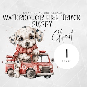 Watercolor Dalmatian Puppy Fire Truck Clipart | Winter Clipart | Fire Fighter Clipart PNG | Nursery Clipart | Dalmatians Clipart | Puppy PNG