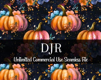 Aquarell Herbst Floral lebendige Kürbisse nahtlose Druck | Kommerzielle Nutzung Rapportmuster | Herbst Moody Blumen Kürbisse Print | Digitales Papier