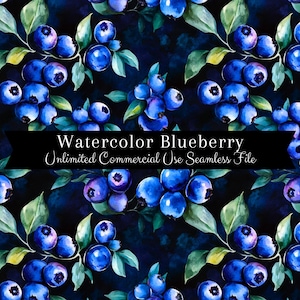 Blaubeere Muster | Aquarell Blaubeere Print | Obst Hintergründe Nahtlose Datei | Sich wiederholendes Muster PNG | Kommerzielle Rechte PNG