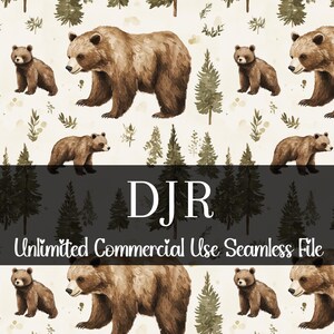 Modèle sans couture d'ours grizzli | Oursons à l'aquarelle | Fichier sans couture d'arrière-plans de chasse | Motif répétitif PNG | Sans couture des bois