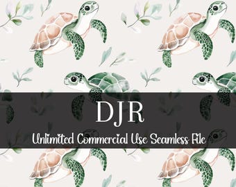 Sea Turtle Seamless Pattern | Watercolor Sea Turtle Digital Paper | Watercolor Turtle Pattern | Watercolor Ocean | Repeating Pattern PNG
